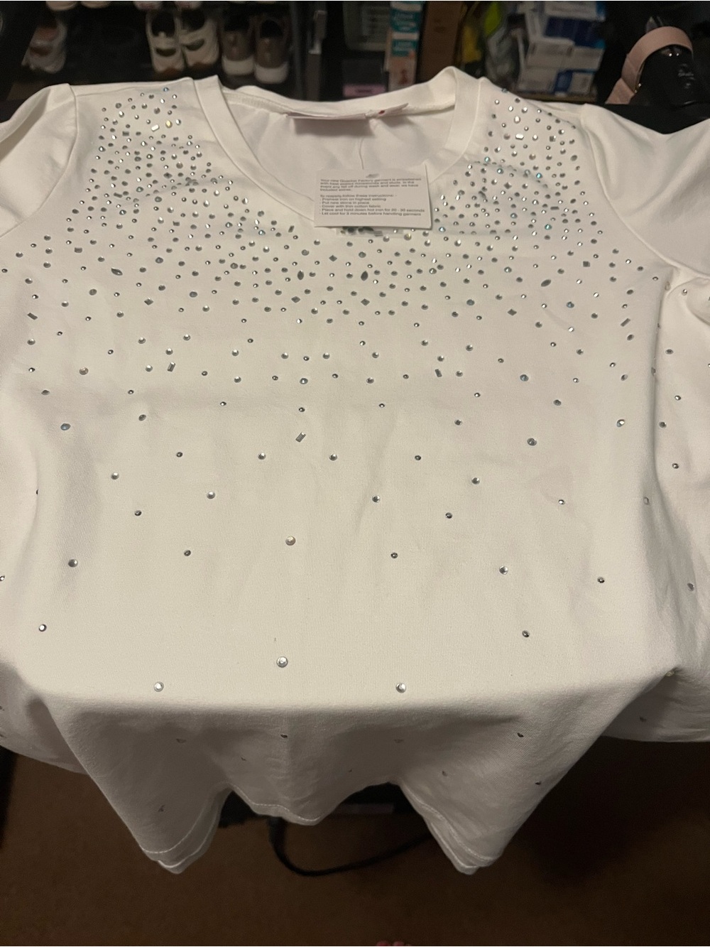 Quacker Factory White Short Sleeve Tee with Rhinestone Accent